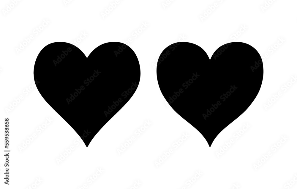 Heart shapes set in linocut style. For decorative love symbol Valentines day. Blossom heart shape black silhouette icon. Vector illustration isolated white background. Cute romantic decor for postcard Heart shapes set in linocut style. For decorative love symbol Valentines day. Blossom heart shape black silhouette icon. Vector illustration isolated white background. Cute romantic decor for postcard
