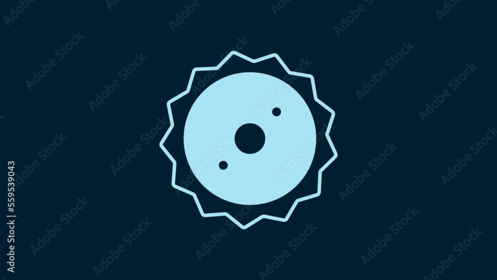 White Circular saw blade icon isolated on blue background. Saw wheel. 4K Video motion graphic animation White Circular saw blade icon isolated on blue background. Saw wheel. 4K Video motion graphic animation