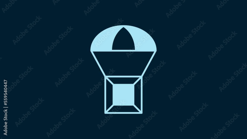 White Box flying on parachute icon isolated on blue background. Parcel with parachute for shipping. Delivery service, air shipping. 4K Video motion graphic animation White Box flying on parachute icon isolated on blue background. Parcel with parachute for shipping. Delivery service, air shipping. 4K Video motion graphic animation