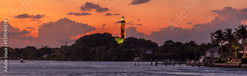 View to the Jupiter lighthouse on the north side of the Jupiter Inlet at sunset. photo