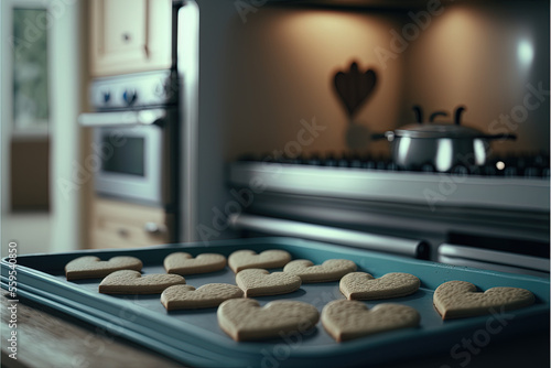 Fotografiet baking heart shaped cookies