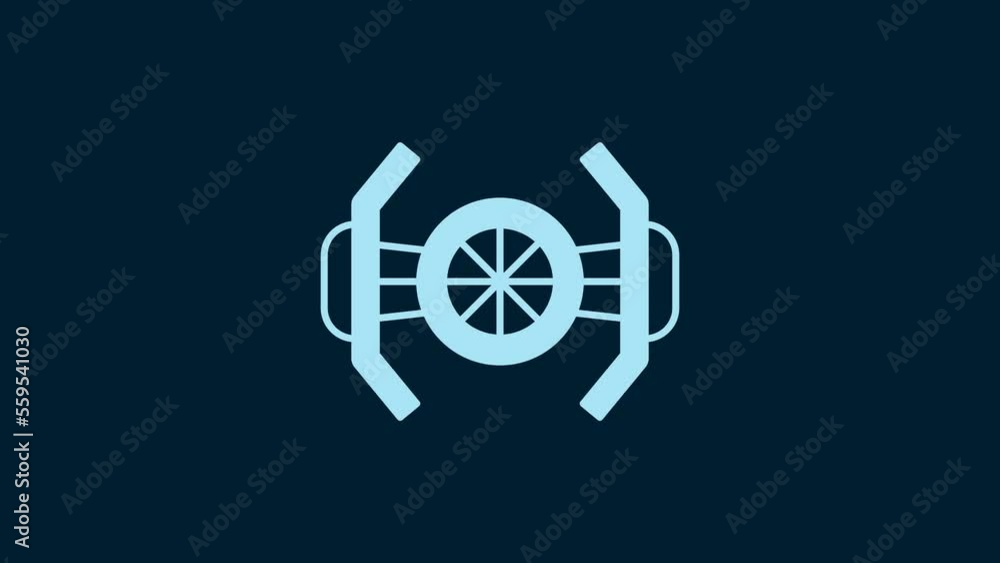 White Cosmic ship icon isolated on blue background. 4K Video motion graphic animation White Cosmic ship icon isolated on blue background. 4K Video motion graphic animation