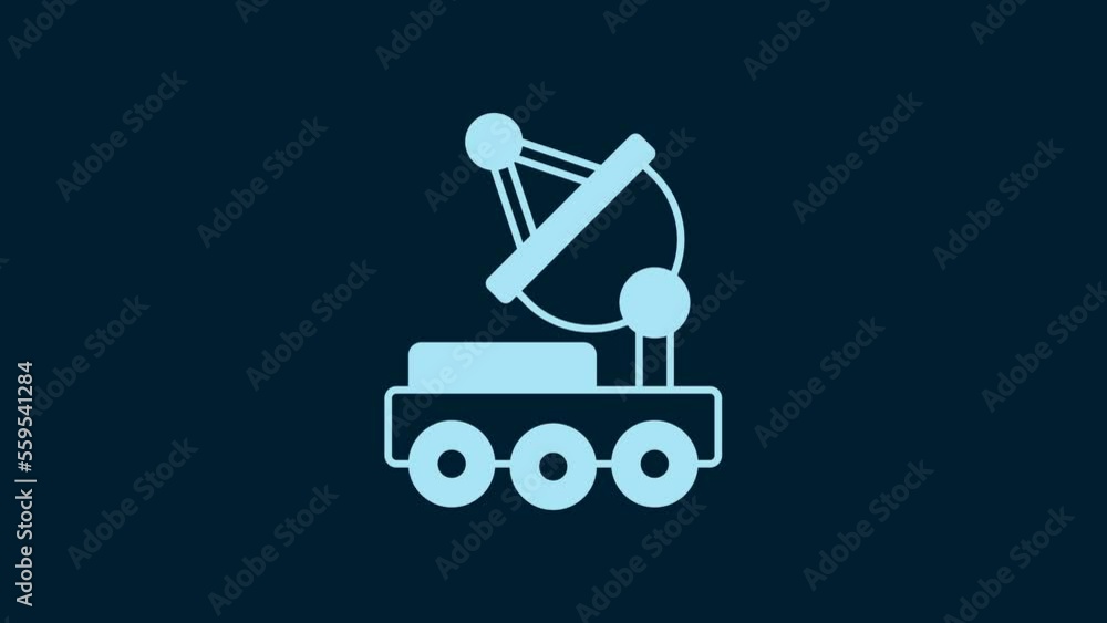 White Mars rover icon isolated on blue background. Space rover. Moonwalker sign. Apparatus for studying planets surface. 4K Video motion graphic animation White Mars rover icon isolated on blue background. Space rover. Moonwalker sign. Apparatus for studying planets surface. 4K Video motion graphic animation