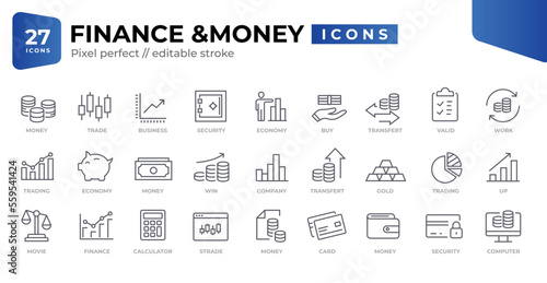 Money Thin Line Icon Set Series stock illustration