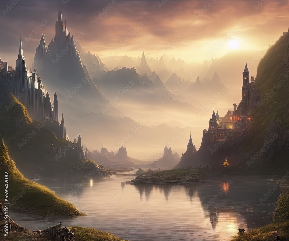Fantasy City of Lord of The Rings - Concept Art Stock-Illustration ...