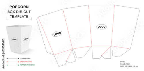 Wallpaper Mural Popcorn box 64 ounce die cut template with 3D blank vector mockup for food packaging Torontodigital.ca