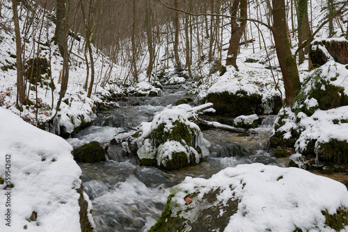 Kocherursprung im Winter, Unterkochen, Baden-Württemberg, Deutschland