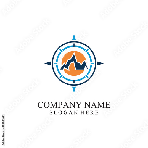 Compass and mountain logo template. Logo design for adventure or travel inspiration.