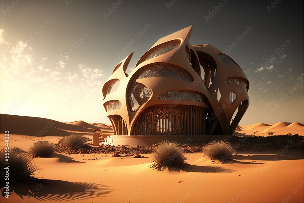 Desert architecture with traditional Arabic oriental motifs. Abstract ...