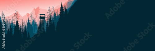 sunrise morning in the mountains view landscape with forest silhouette vector illustration good for wallpaper design, design template, background template, and tourism design template