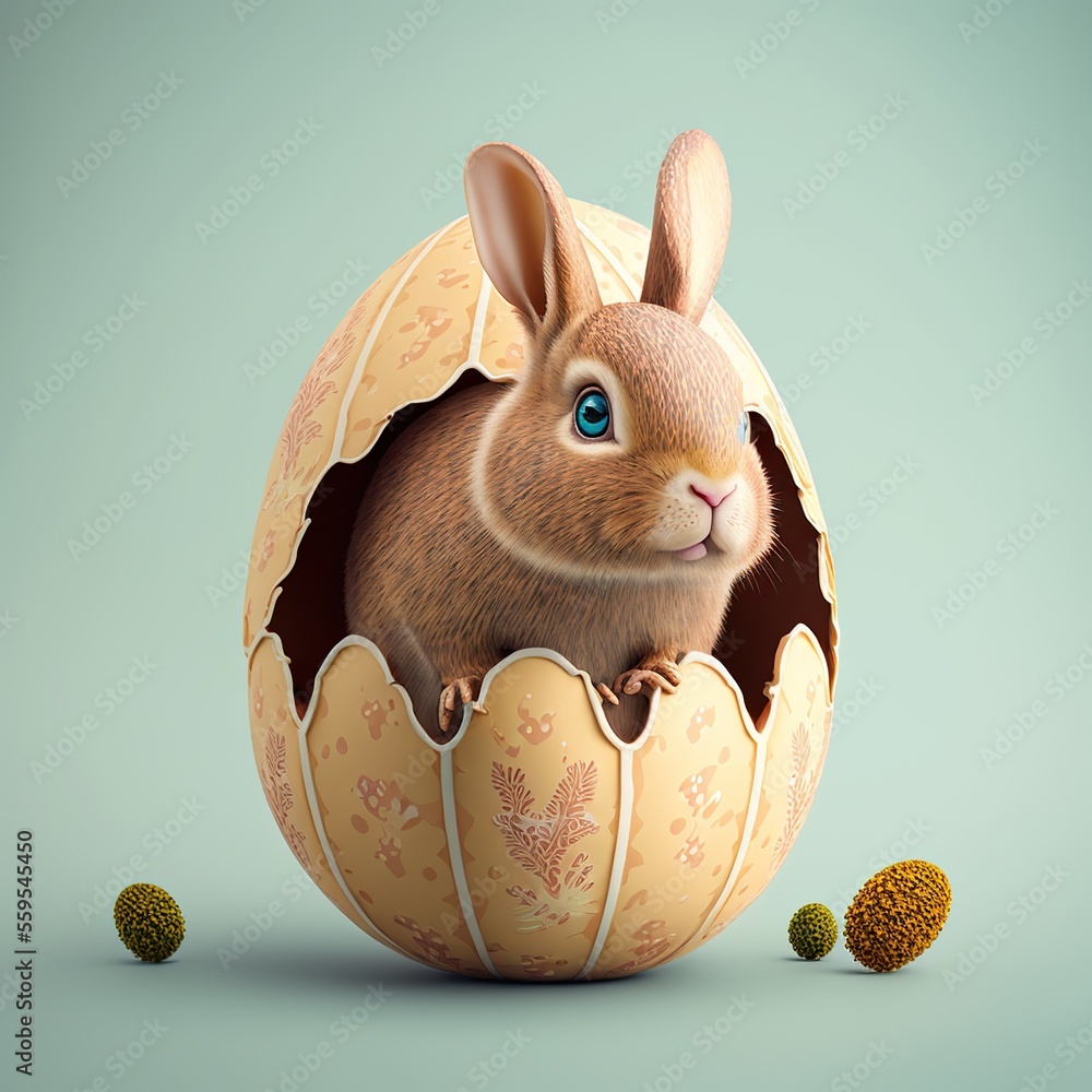 Fotografie Funny cute rabbit made of easter egg, created with Generative AI technology