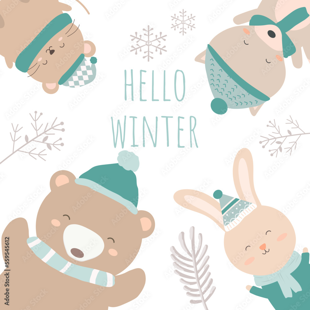 vector of final winter with lion, fox, cat and lion vector of final winter with lion, fox, cat and lion