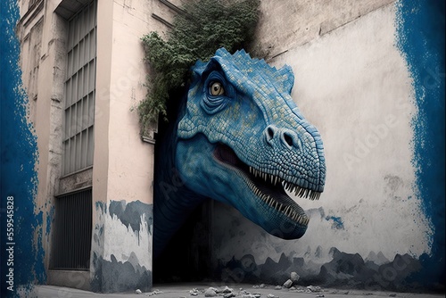 Street art dinosaur, created with Generative AI technology