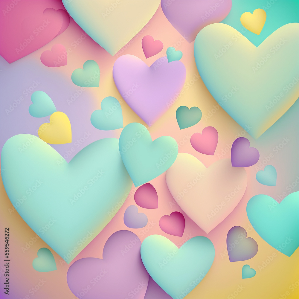 Abstrakte Pastell Hintergrund mit Herzen - Konzept Muttertag, Valentinstag, Geburtstag - Frühlingsfarben 