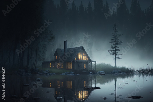 Night forest landscape with...