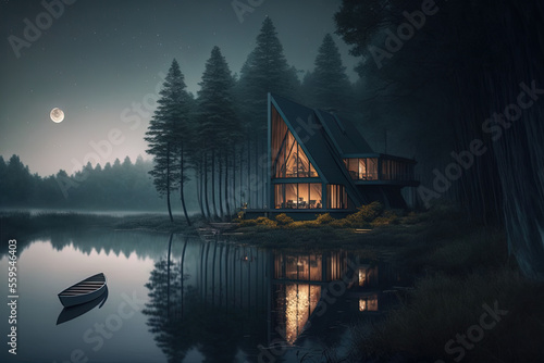Night forest landscape with...