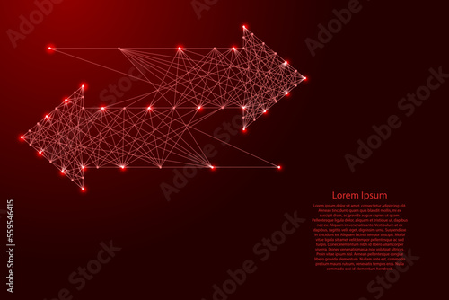 Arrows, exchange finance symbol concept, cyber currency from futuristic polygonal red lines and glowing stars for banner, poster, greeting card. Low poly concept. Vector illustration.