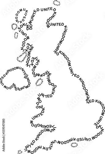 United Kingdom map country along contour of recurring english black words name of state Great Britain