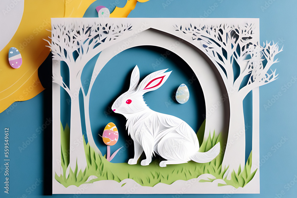 paper cut april easter bunny with egg