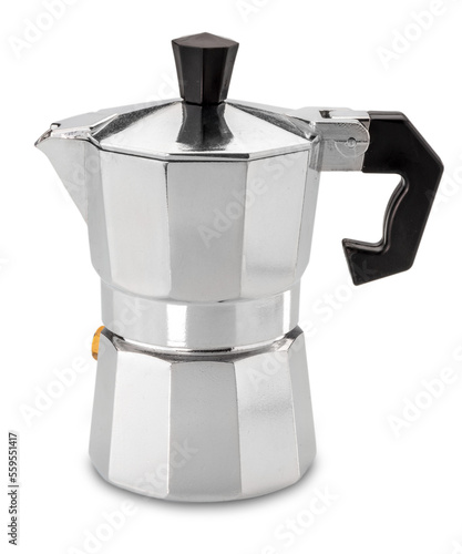 Foto Moka coffee pot, Italian mocha aluminum espresso maker, cut out
