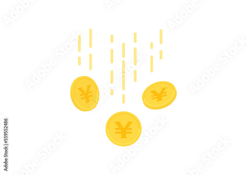 日本円のマーク･¥が入った硬貨が落ちるイラスト - 円安･収入･利益･下落のイメージ素材
