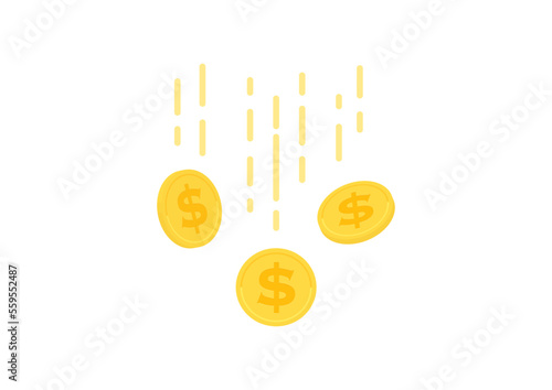 アメリカなどの通貨ドルのマーク･$入りの複数の硬貨が落ちるイラスト -  ドル安･収入･下落のイメージ素材