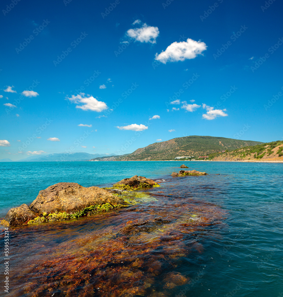 Fototapeta premium Karadag mountain view from the bay, Koktebel, Crimea