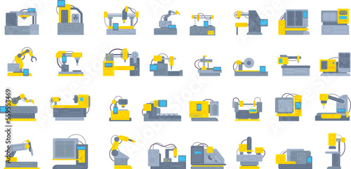 Cnc machines. Factory industrial machine metalworking, lathe cutter milling tool grinder hydraulic press manufacture router programming