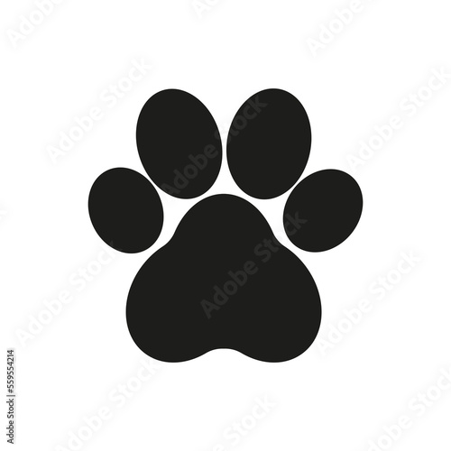 Black animal paw print isolated on white background. Vector illustration