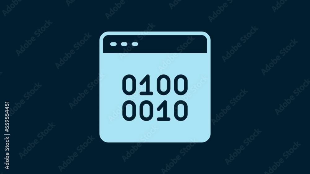 White Binary code icon isolated on blue background. 4K Video motion graphic animation White Binary code icon isolated on blue background. 4K Video motion graphic animation