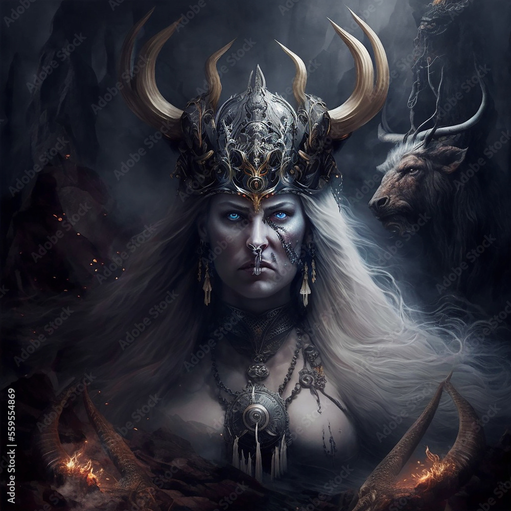 Norse mythology goddess Hel. Created with Generative AI technology ...