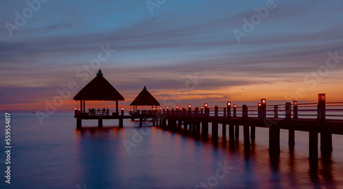 Sea pier at sunset in Sihanoukville, Cambodia.