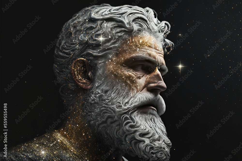 Un homme stoïque avec un mélange de marbre/or/argent avec des éléments spatiaux, idéal pour le papier peint, le modèle, les citations