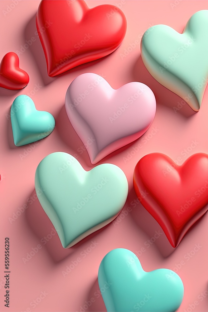 Obraz premium Beaucoup de coeurs, papier peint, pour la Saint-Valentin, multicolore avec des couleurs pastel et rouges