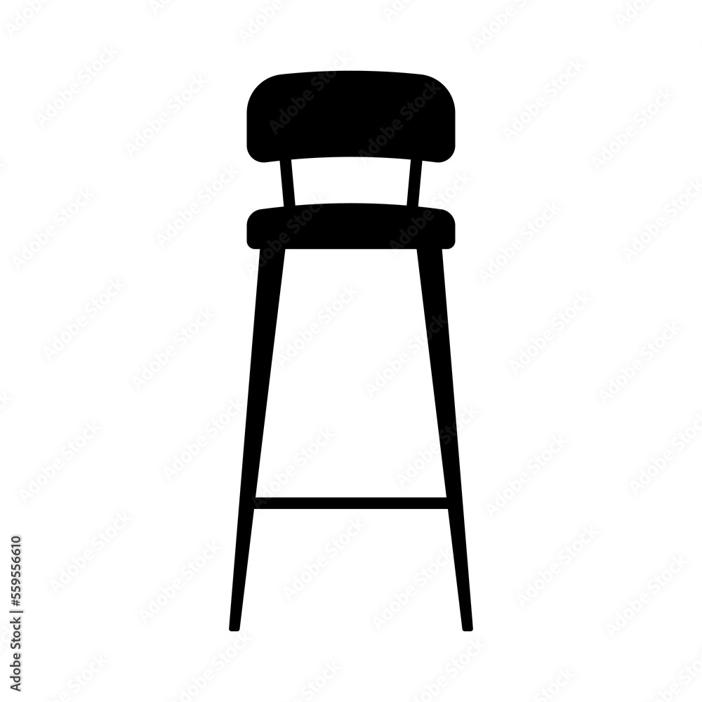 High bar stool with backrest icon. Black silhouette. Front side view. Vector simple flat graphic illustration. Isolated object on a white background. Isolate. High bar stool with backrest icon. Black silhouette. Front side view. Vector simple flat graphic illustration. Isolated object on a white background. Isolate.