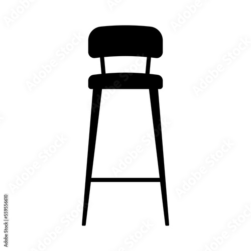 High bar stool with backrest icon. Black silhouette. Front side view. Vector simple flat graphic illustration. Isolated object on a white background. Isolate.