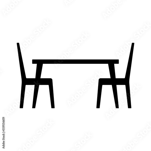Table and chairs icon. Black silhouette. Front side view. Vector simple flat graphic illustration. Isolated object on a white background. Isolate.