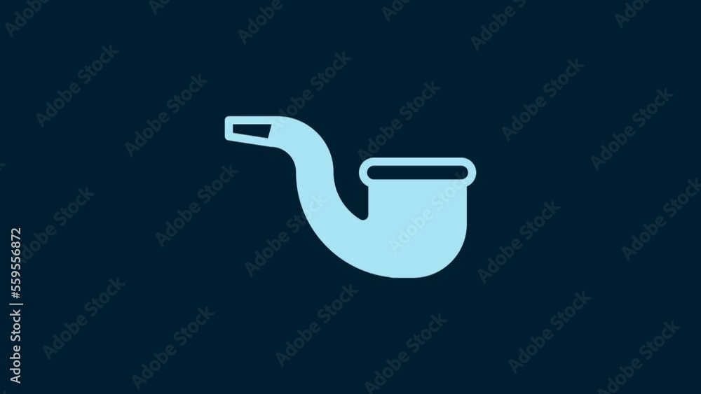 White No pipe smoking icon isolated on blue background. Dont smoke. Tobacco pipe. 4K Video motion graphic animation