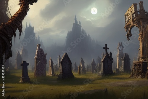 Fantasy Graveyard with Skeletons - Concept Art
