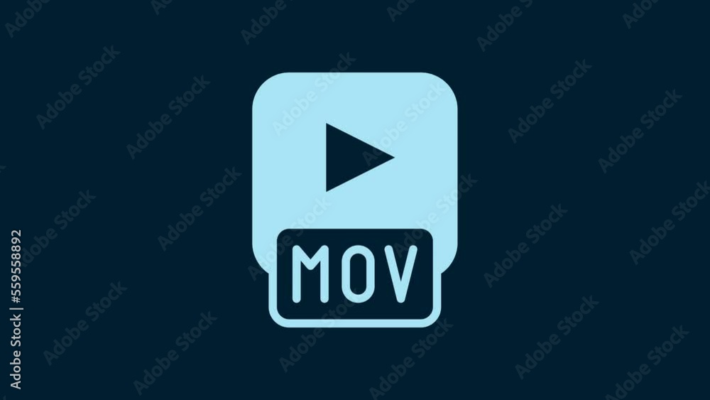 White MOV file document. Download mov button icon isolated on blue background. MOV file symbol. Audio and video collection. 4K Video motion graphic animation White MOV file document. Download mov button icon isolated on blue background. MOV file symbol. Audio and video collection. 4K Video motion graphic animation