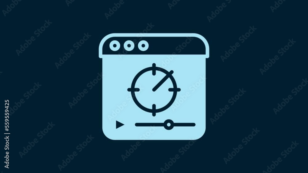 White Online play video icon isolated on blue background. Film strip with play sign. 4K Video motion graphic animation White Online play video icon isolated on blue background. Film strip with play sign. 4K Video motion graphic animation