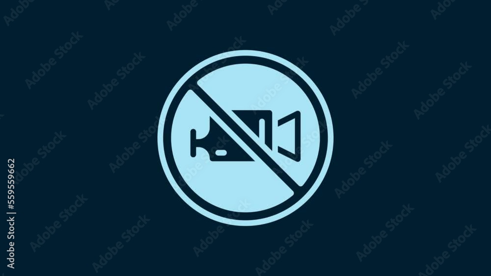 White Prohibition sign no video recording icon isolated on blue background. 4K Video motion graphic animation White Prohibition sign no video recording icon isolated on blue background. 4K Video motion graphic animation