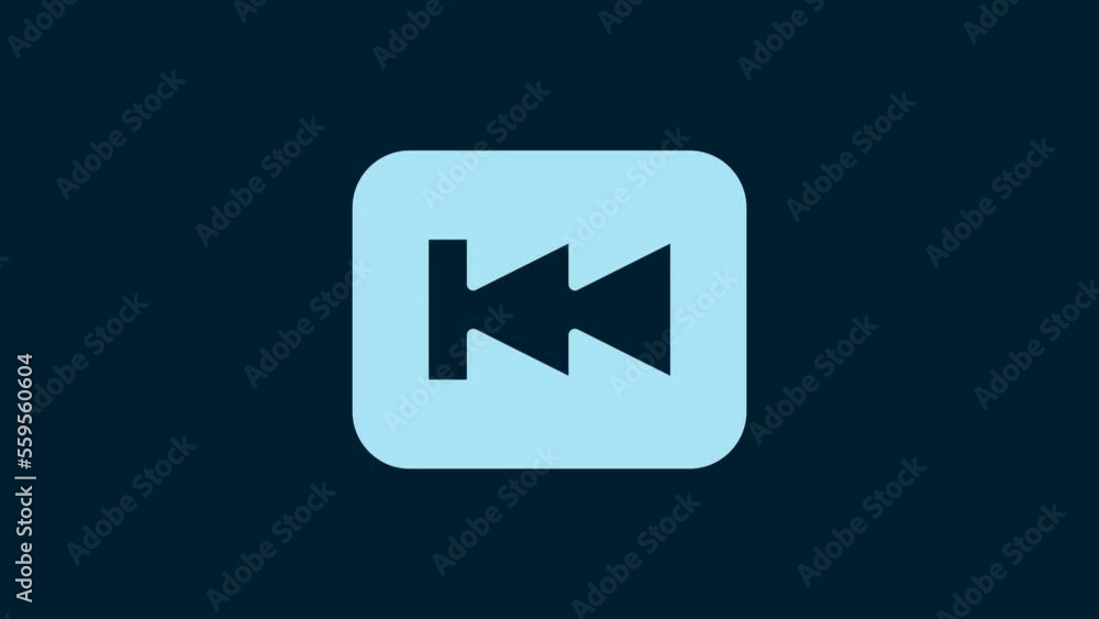 White Rewind button icon isolated on blue background. 4K Video motion graphic animation White Rewind button icon isolated on blue background. 4K Video motion graphic animation