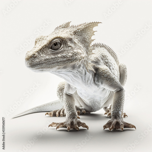 Cute white baby dragon with turquoise eyes. Designed using generative ai