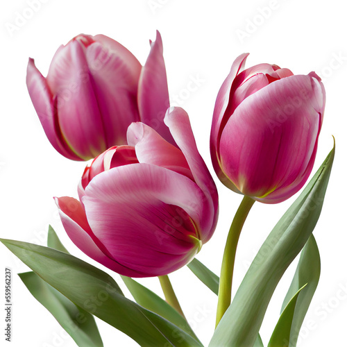 AI generative pink tulips isolated on white. bouquet of tulips