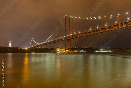 Long exposure photo of the 25th of April bridge in Lisbon, Portugal
