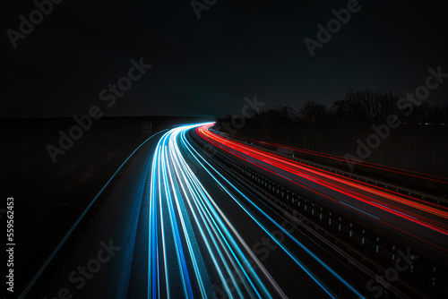 Langzeitbelichtung - Autobahn - Strasse - Traffic - Travel - Background - Line - Ecology - Highway - Night Traffic - Light Trails - High quality photo	 photo