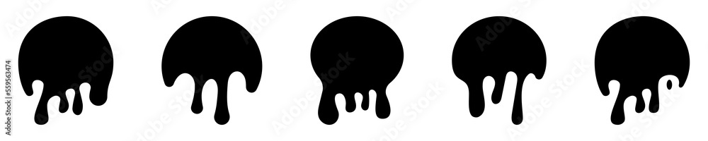 Set of black dripping ink or paint on white background. Stain, splash liquid. Dripping paint. Set of black dripping ink or paint on white background. Stain, splash liquid. Dripping paint.