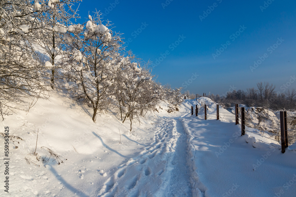 Fototapeta premium Winter path against the blue sky 