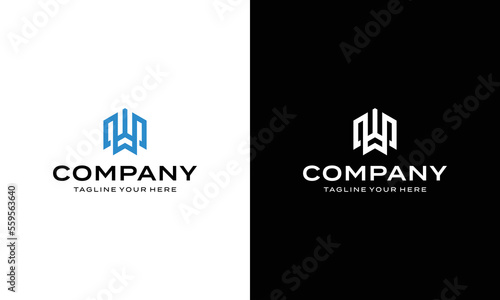 Letter W icon logo design template element, on a black and white background.